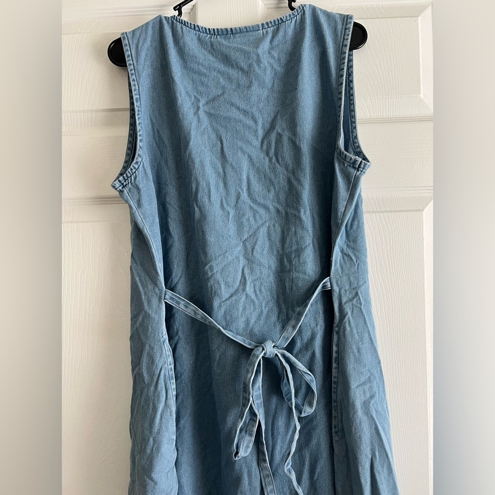 The Vermont Country Store Blue Denim Tie-Back Buttons Pockets Maxi Dress Large - Picture 6 of 7